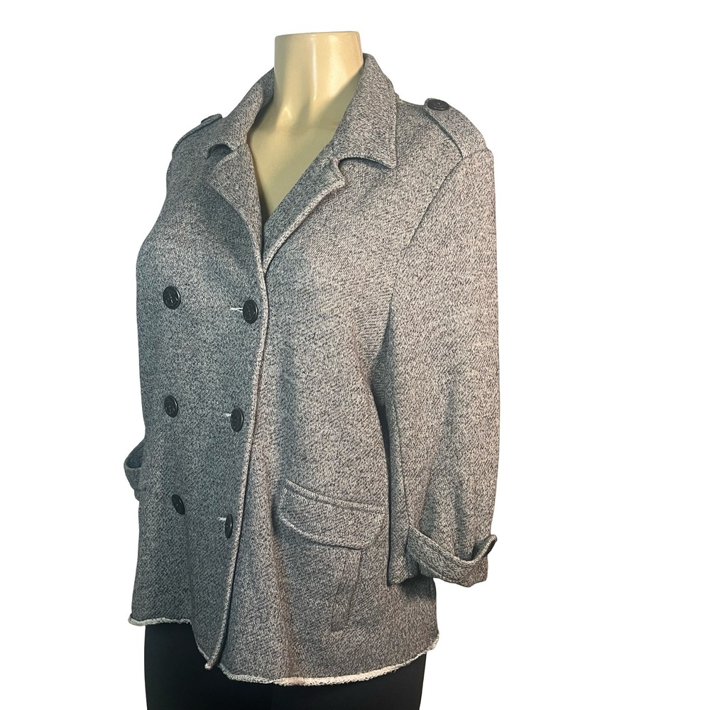 Cabi Gray Marled Jersey Knit Double Breasted Pea Coat Jacket Anchor Buttons XL
